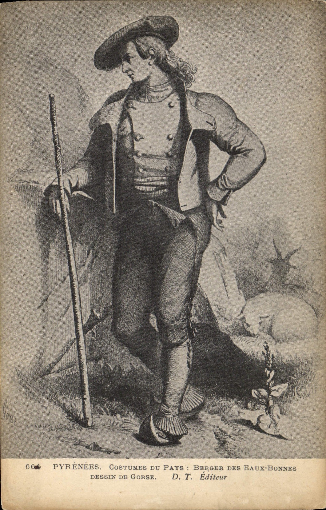 PYRÉNÉES. COSTUMES DU PAYS : BERGER DES EAUX-BONNES — Dessin de Gorse — D. T. Éditeur