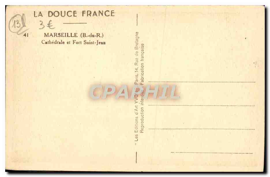 CPA Marseille La Cathedrale et fort St Jean — Rückseite