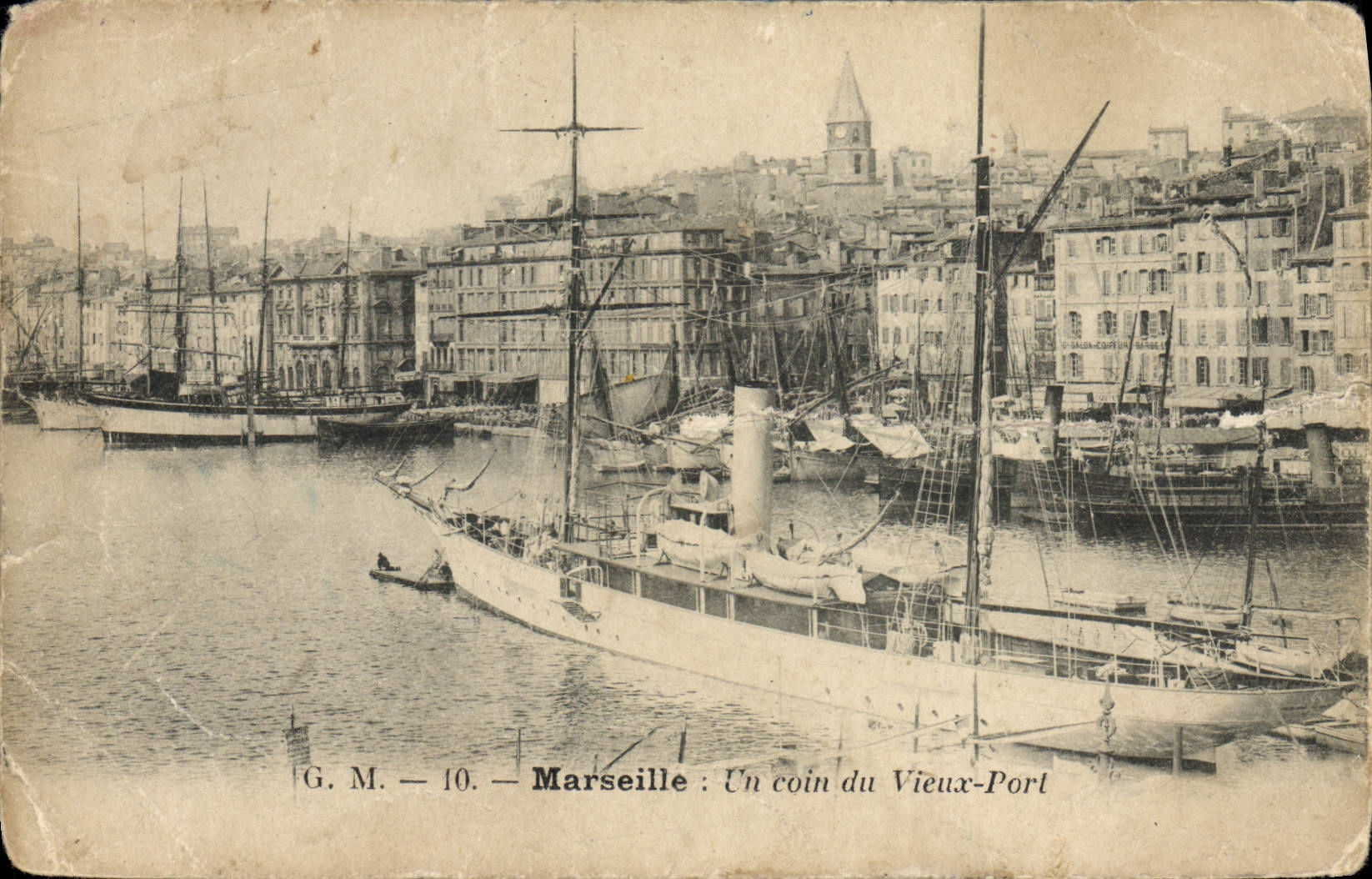 Tarjeta postal antigua Marsella Un Rincón del Viejo Puerto Barco