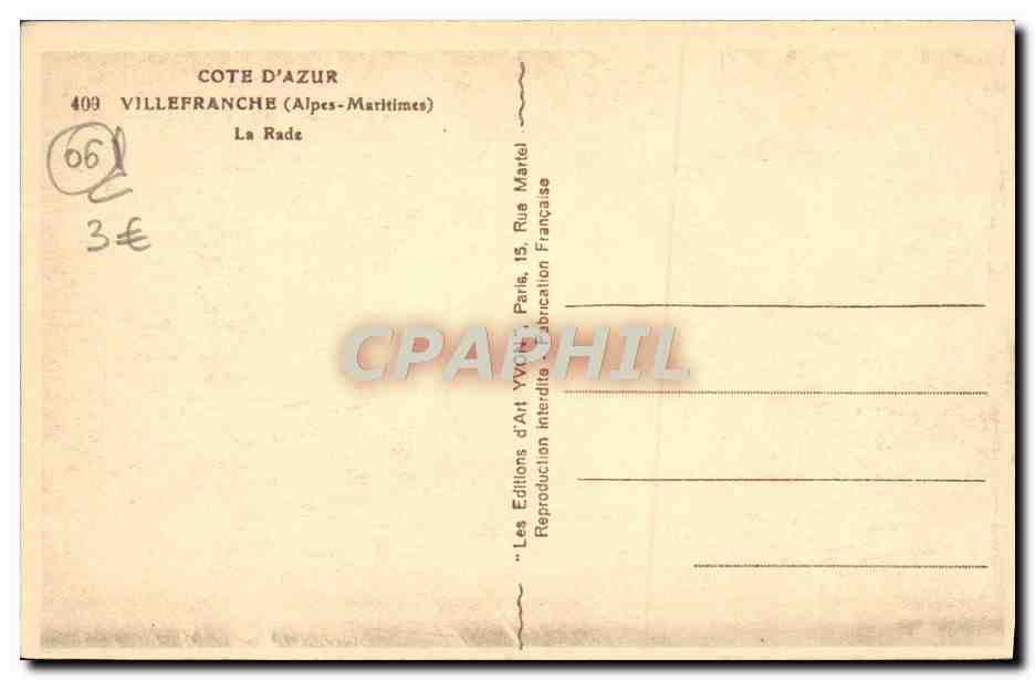 CPA Villefranche La Rade Bateaux — Rückseite