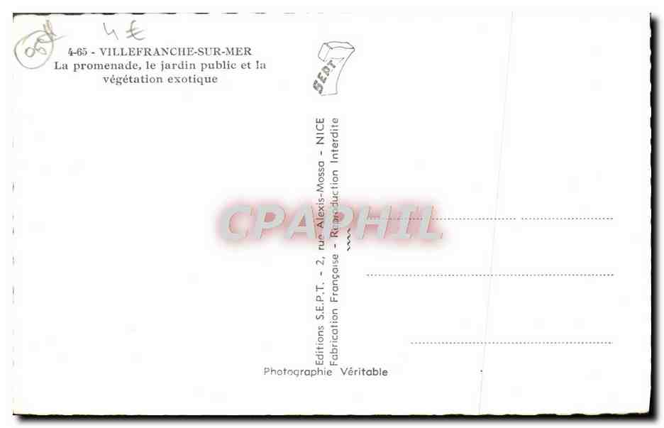 Villefranche-sur-Mer — La promenade, le jardin public et la végétation exotique — Editions S.E.P.T. - 2, rue Alexis-Mossa - Nice — Reverso