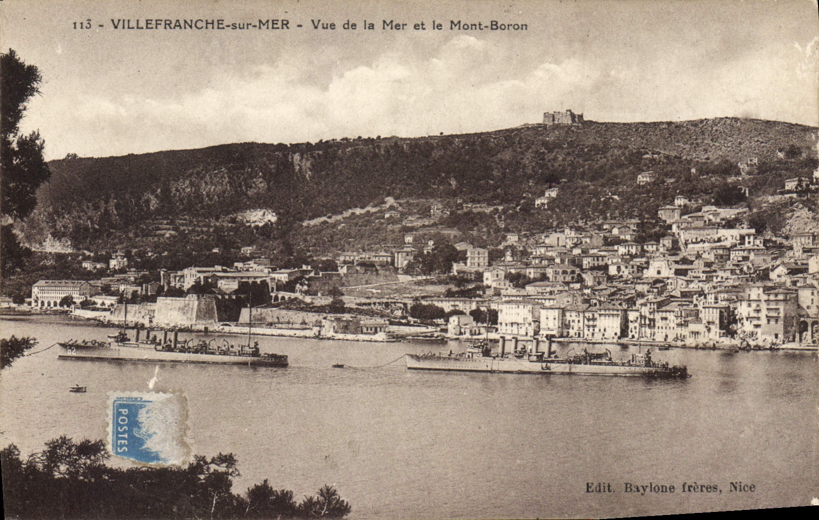 VILLEFRANCHE-sur-MER — Vue de la Mer et le Mont-Boron — Edit. Baylone frères, Nice, n° 113