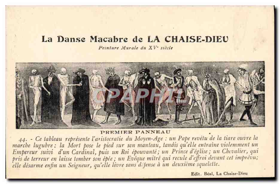 La Danza Macabra de LA CHAISE-DIEU — Pintura mural del siglo XV — Edit. Béal, La Chaise-Dieu