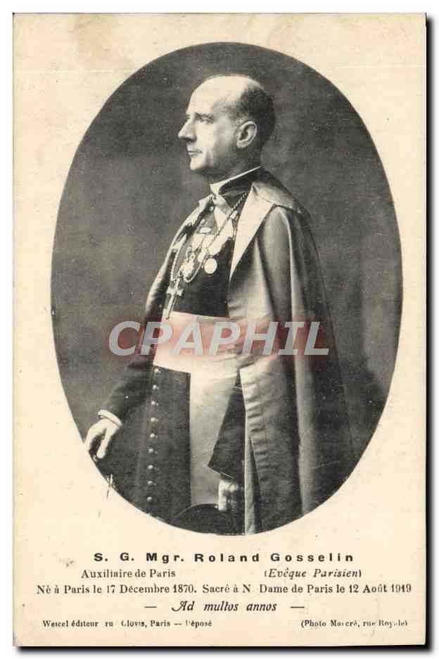 S.G. Mgr. Roland Gosselin — Auxiliaire de Paris — Évêque Parisien — Photo Mascré, rue Royale