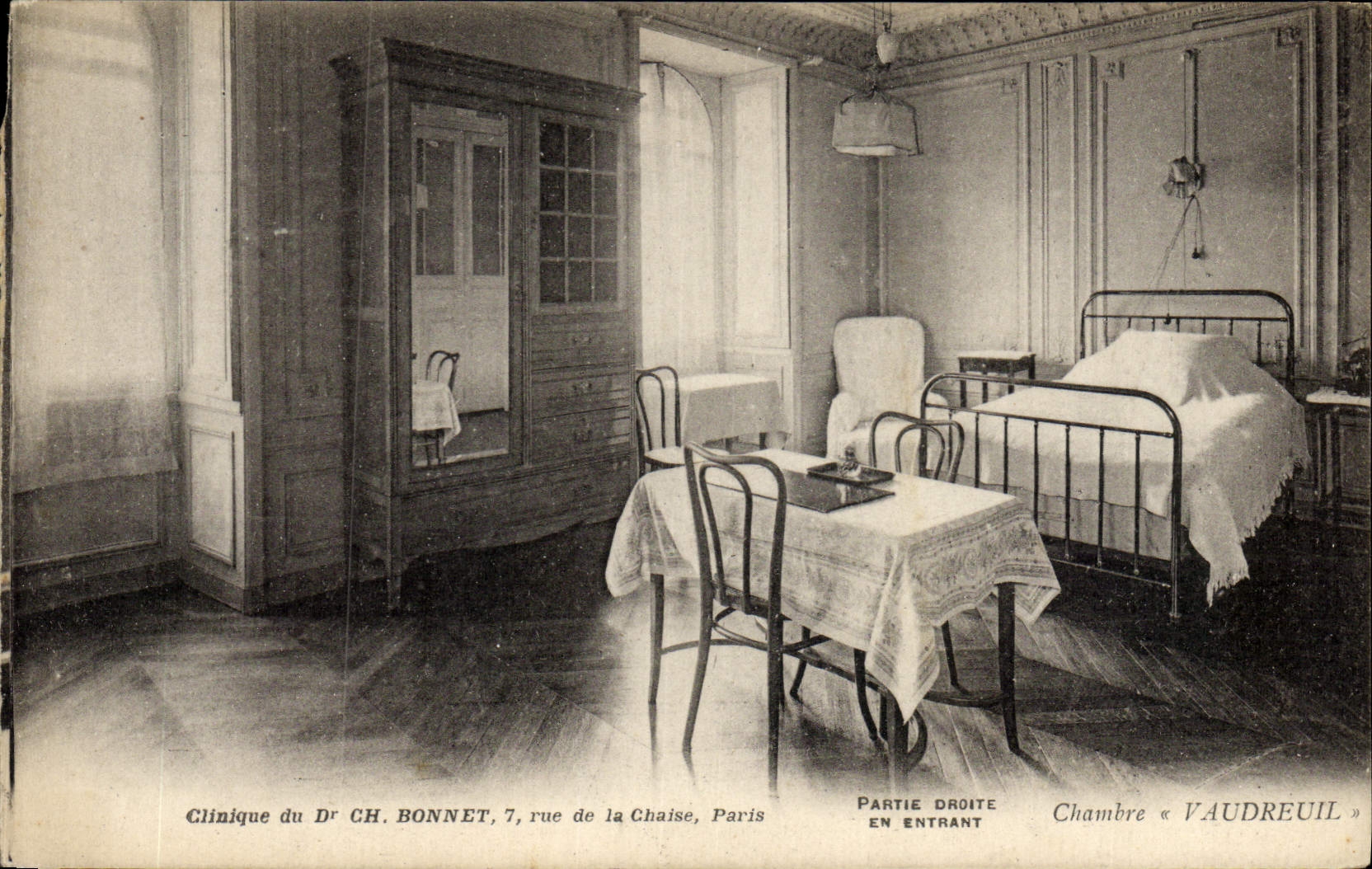Chambre « VAUDREUIL » — Clinique du Dr CH. BONNET, 7 rue de la Chaise, Paris — éditeur Lev. fils & Cie Paris