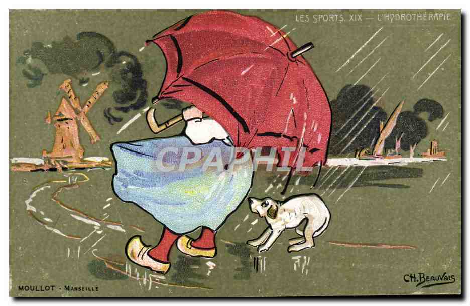 Femme avec chien sous parapluie — L'hydrothérapie — Moul lot, Marseille