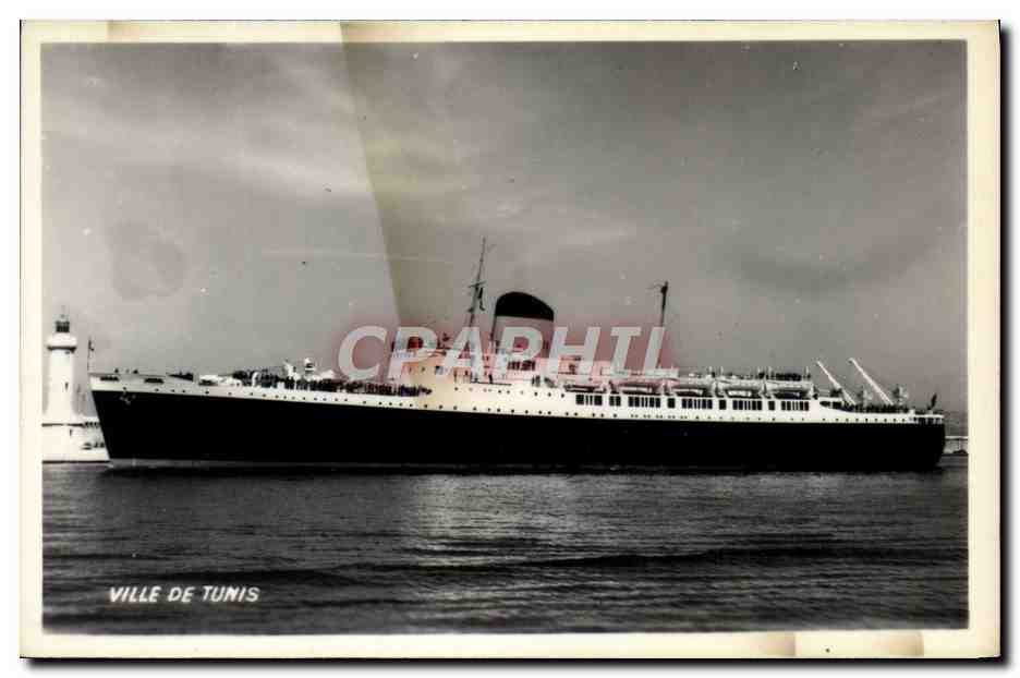 CPA Bateau Paquebot Ville de Tunis