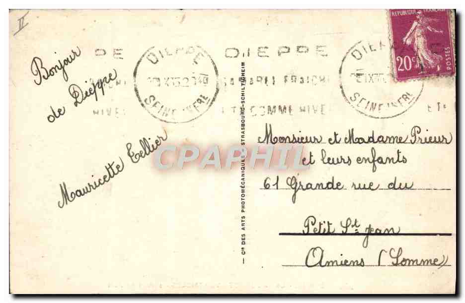 Dieppe - Le paquebot « Versailles » sortant du port — éditeur Cie des Arts Photomécaniques, Strasbourg — Verso
