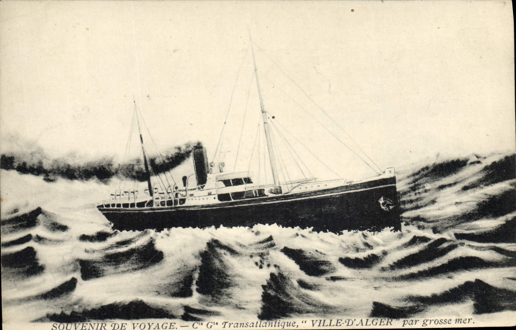 Côte Transatlantique, "Ville-d'Alger" — par grosse mer — éditeur non visible