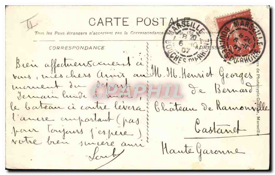Cie G.G. Transatlantique — Ville de Naples — n° 323 — Verso