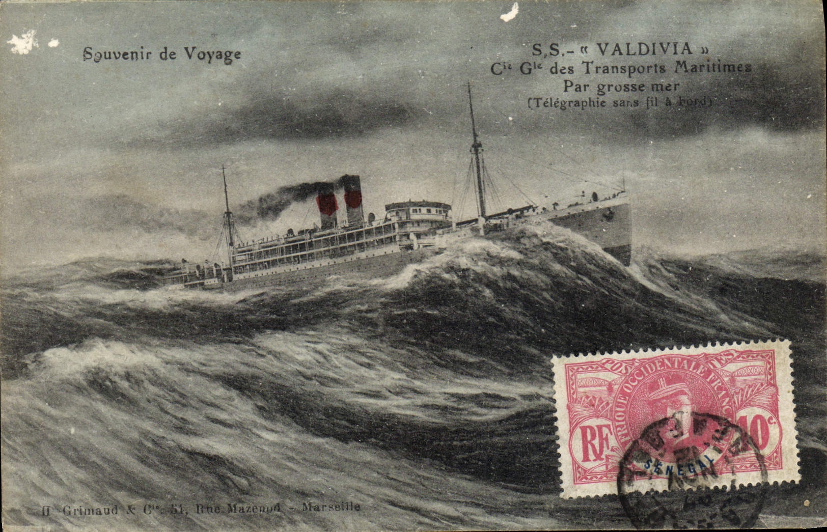 S.S. « VALDIVIA » — Algemene Maatschappij voor Maritieme Vervoer — Grimaud & Cie, 11 Rue Mazenod, Marseille