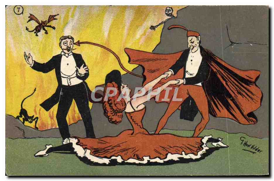 CPA Fantaisie Illustrateur Femme Diable