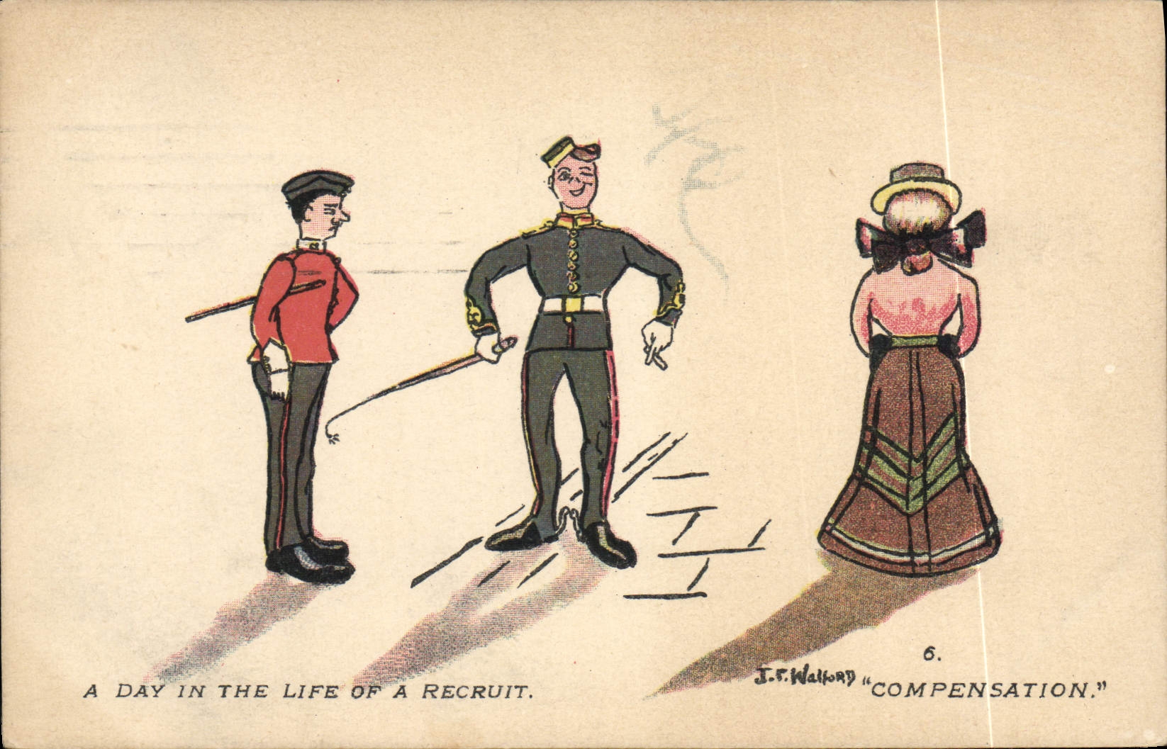 CPA Fantaisie Illustrateur A day in the life of a recruit Militaria 