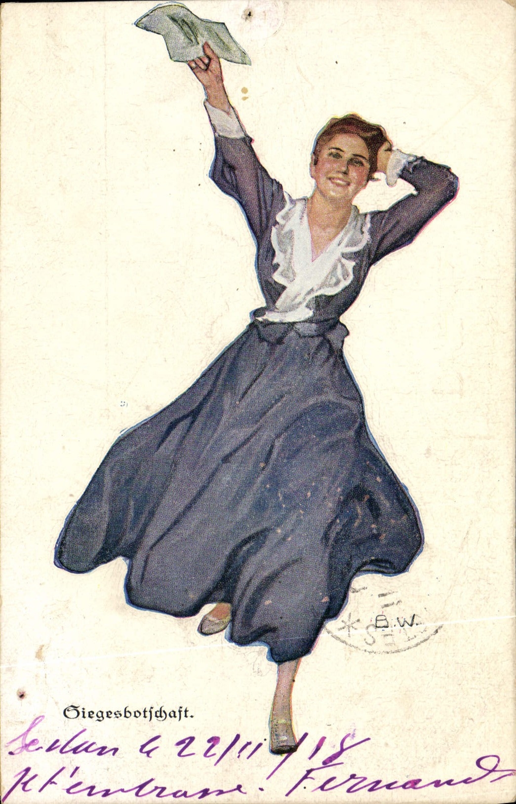 Femme célébrant une victoire — Série B.W. — Éditeur B.W. (Berlin)