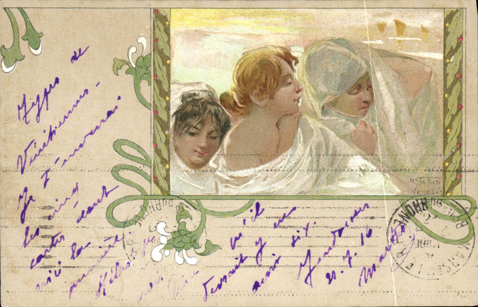 Trois jeunes femmes — scène de bain — éditeur F.lli Bonzo, Casalino (Alessandria) n° 139