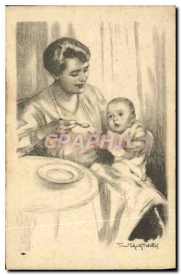 CPA Fantaisie Illustrateur Femme Enfant Bebe