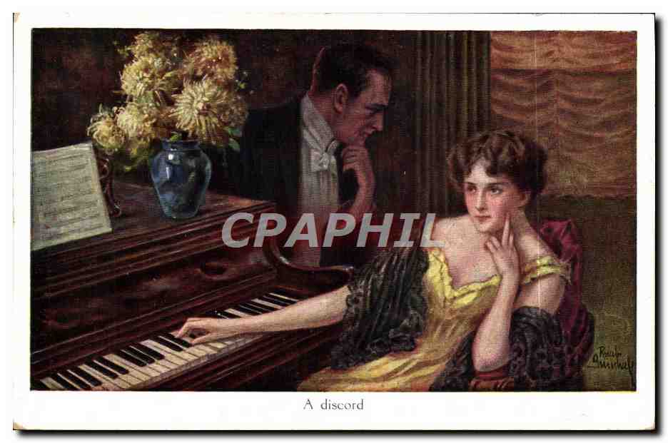 CPA Fantaisie Illustrateur Femme A discord Piano 
