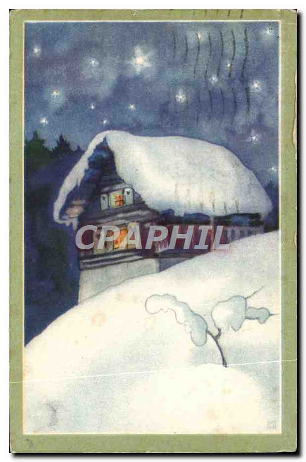 CPA Fantaisie Illustrateur Maison sous la neige 