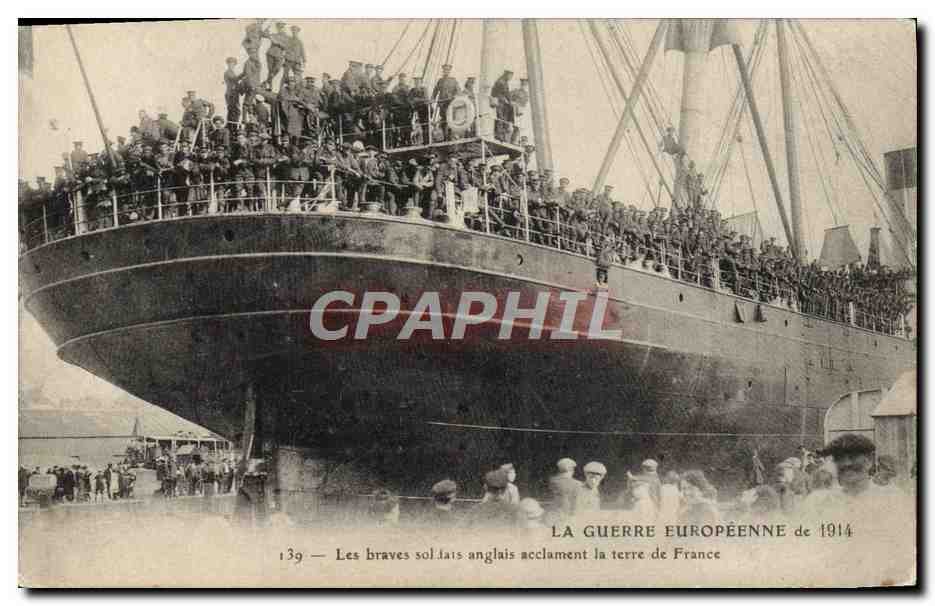 Los valientes soldados ingleses aclaman la tierra de Francia — LA GUERRE EUROPÉENNE de 1914 — Artano-Nouzis, Nantes