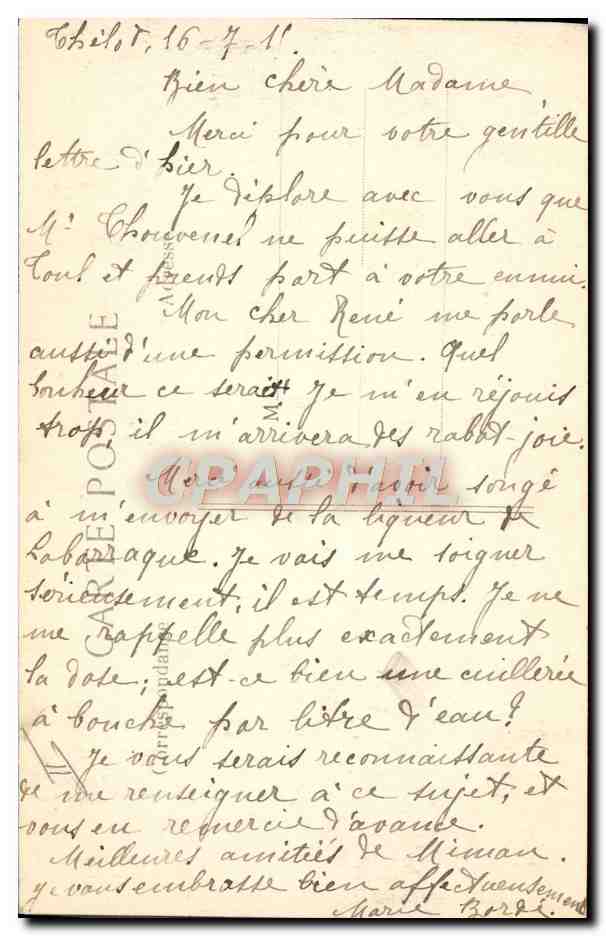 Soldats français gardant les rues de Boulogne-sur-Mer — La Guerre de 1914 — B. & C. Paris, n°3 — Verso