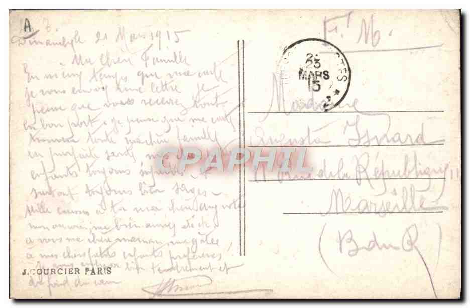 Soldati inglesi con le loro mitragliatrici nelle trincee — Guerra 1914 — J. Courcier Parigi — Verso