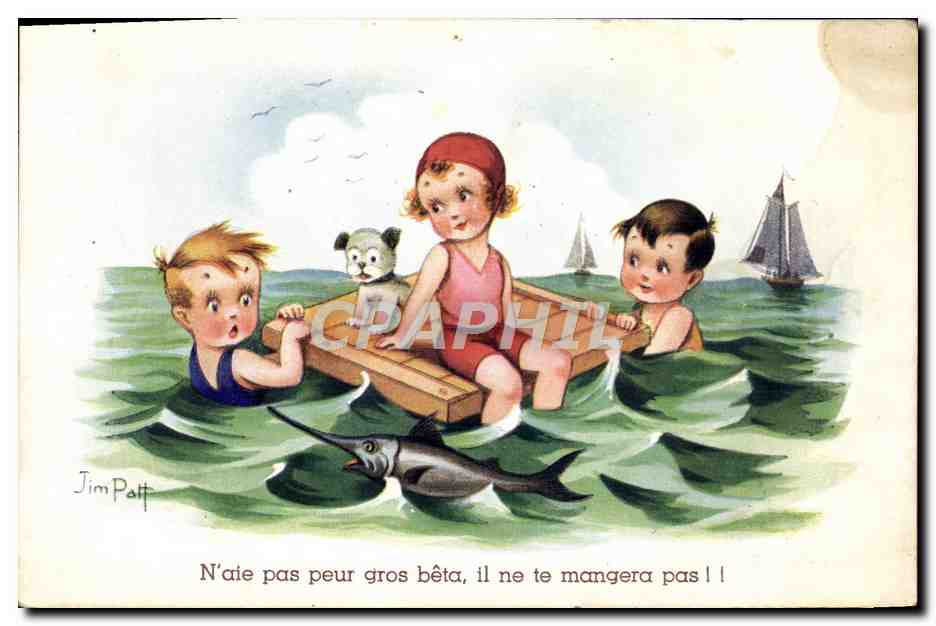 CPA Fantaisie Illustrateur Jim Patt Enfants Chien Espadon 