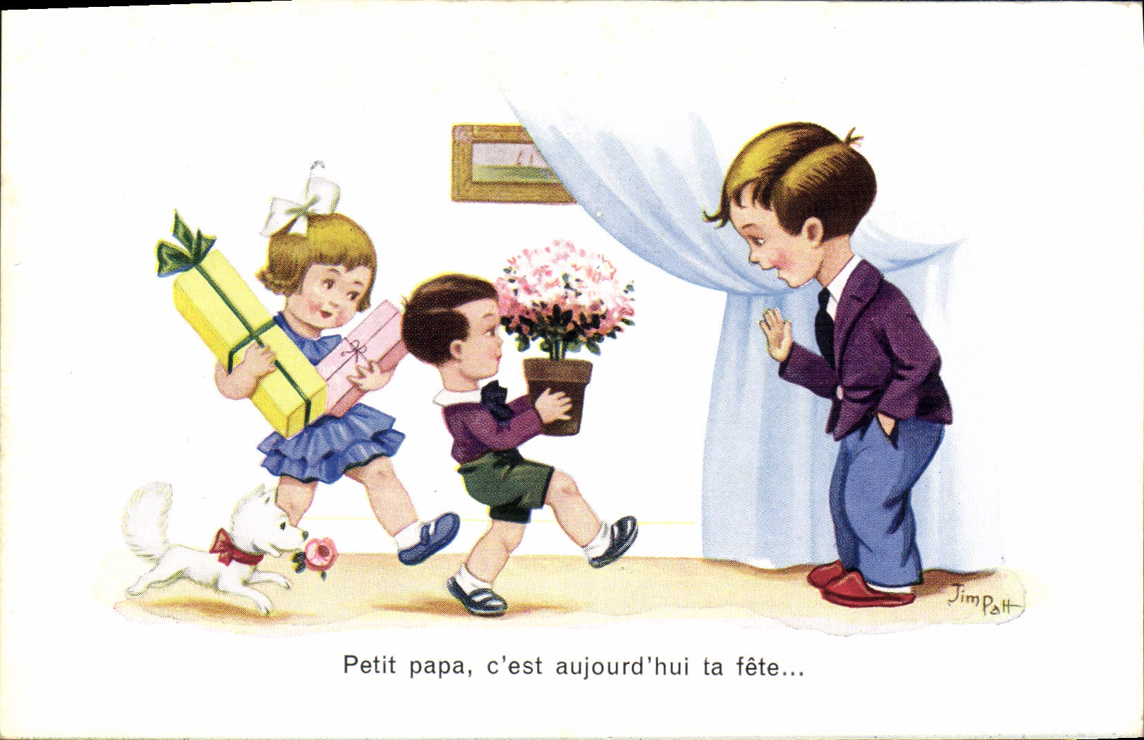 CPA Fantaisie Illustrateur Jim Patt Enfants Chien 