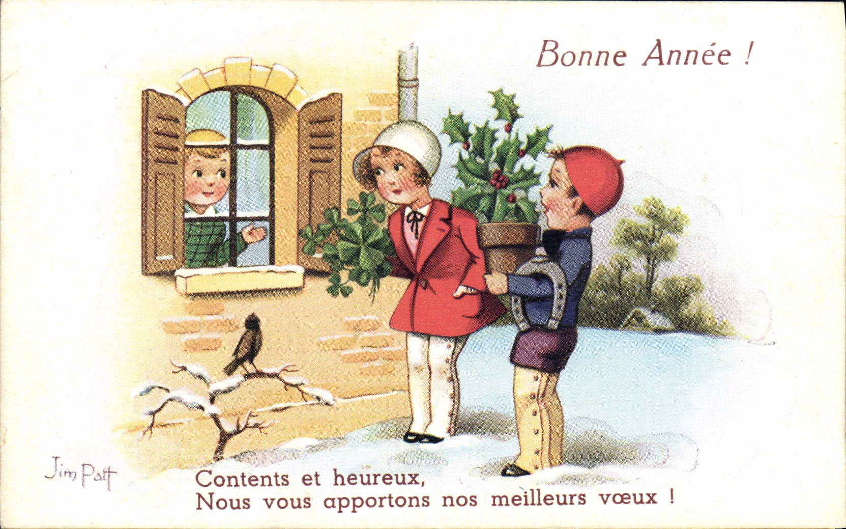 CPA Fantaisie Illustrateur Jim Patt Enfants Fer a cheval