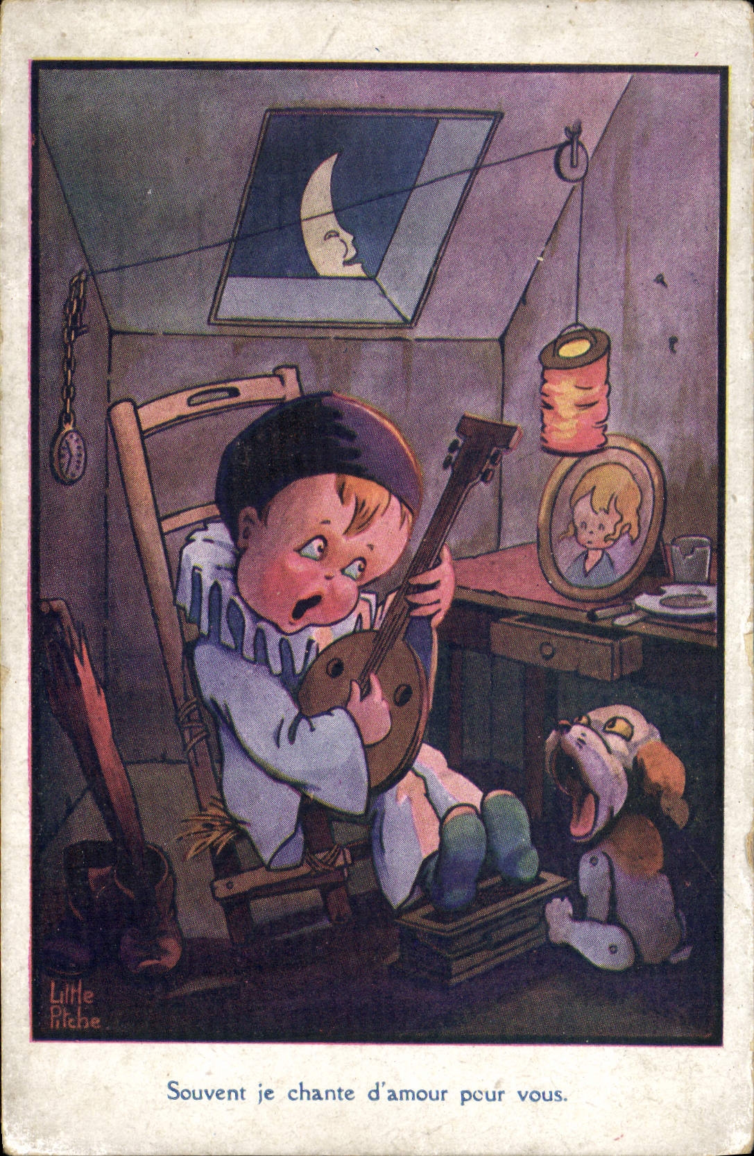 CPA Fantaisie Illustrateur Little Pitche Enfant Pierrot Chien 