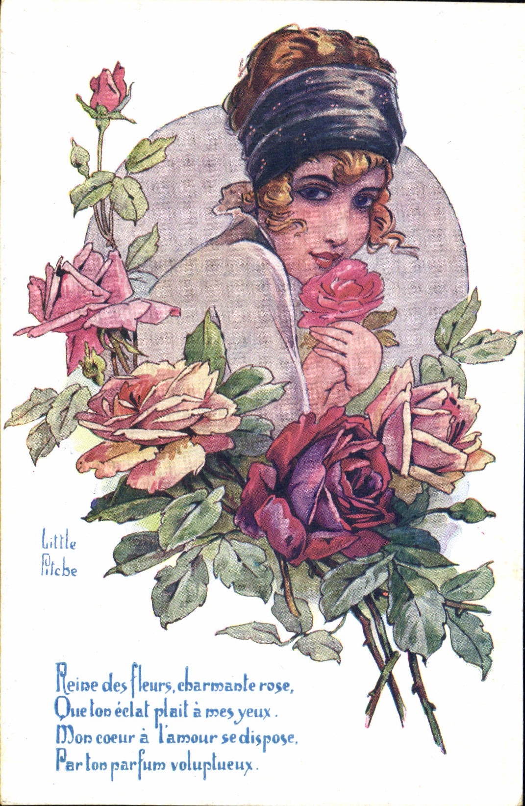 Fleurs et jeune femme — poème romantique — Little Pitche, série n°634