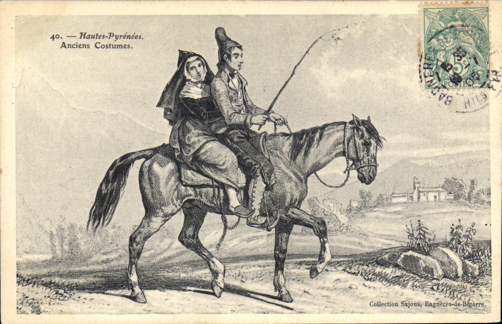 CPA Folklore Hautes Pyrenees Anciens costumes Cheval
