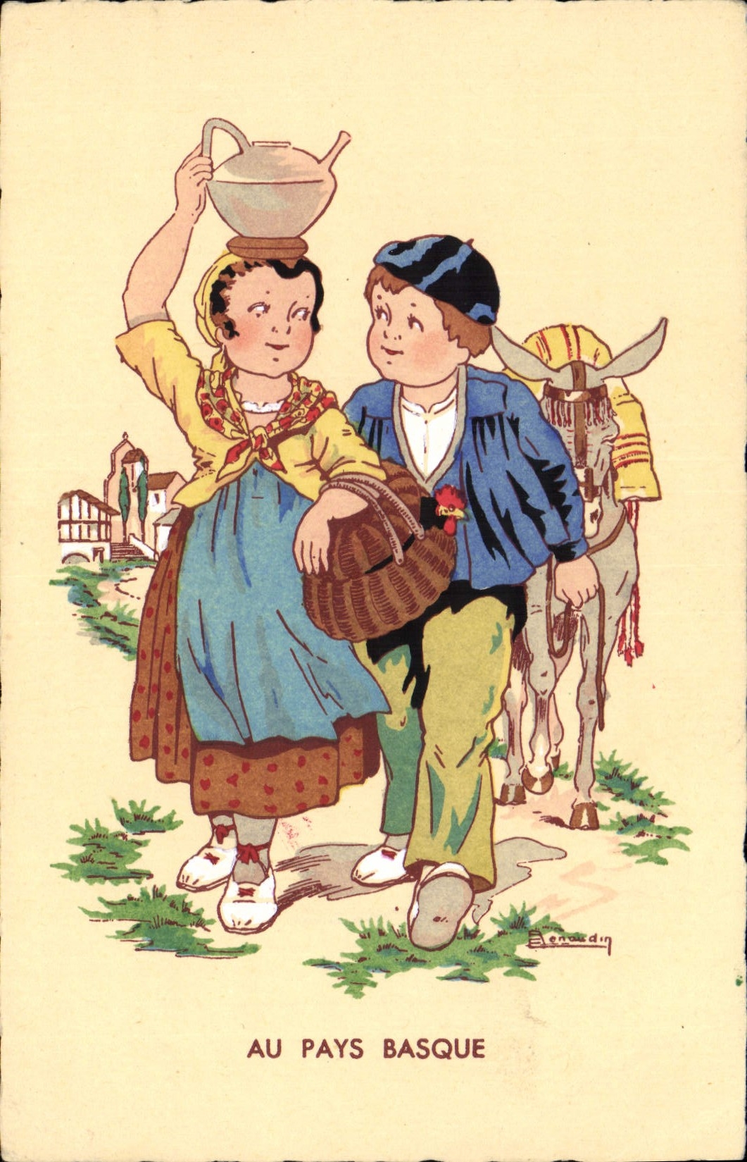 CPA Folklore Pays basque Ane Mule 