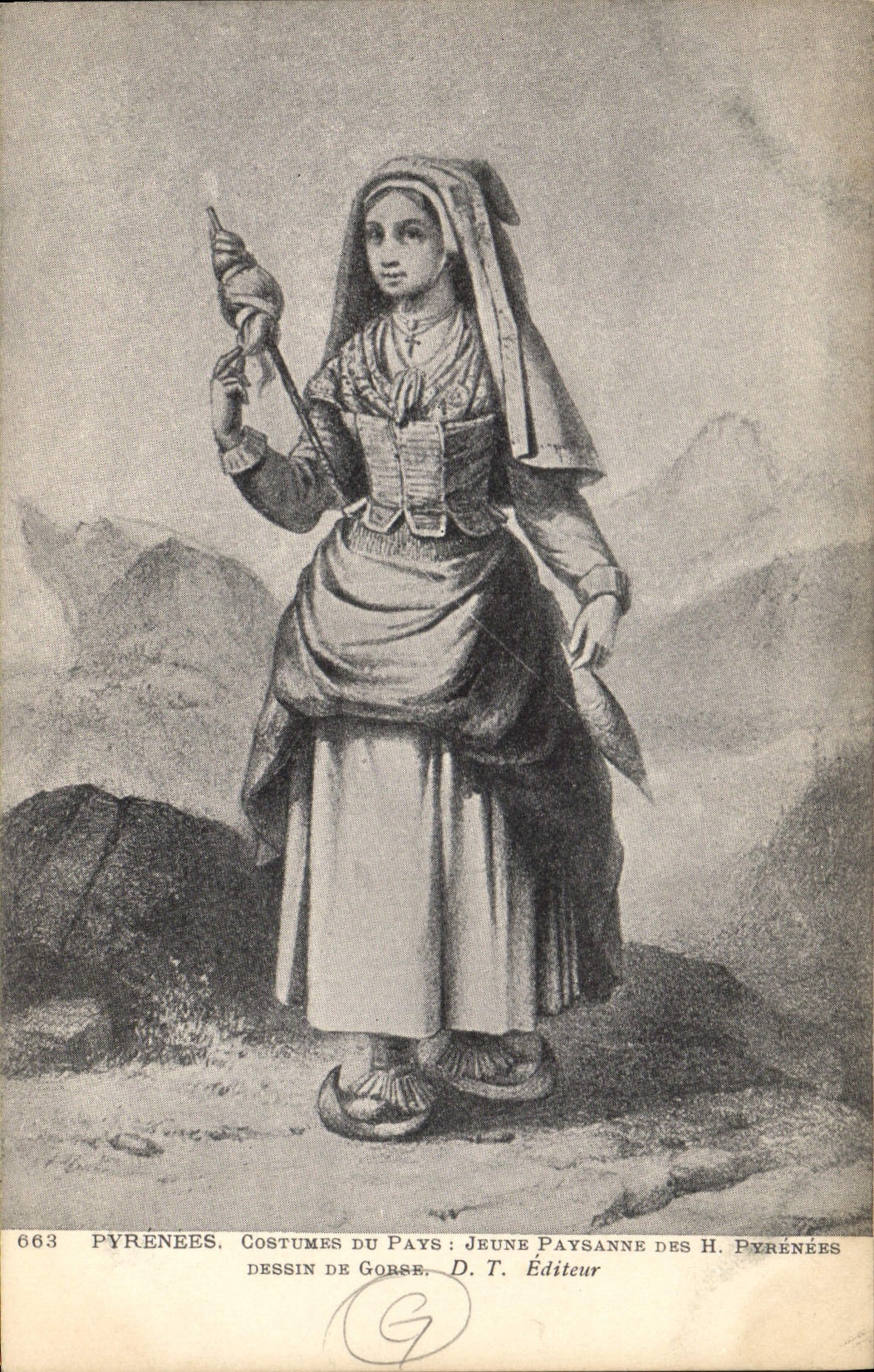 CPA Folklore Pyrenees Costumes du Pays Jeune paysanne des Hautes Pyrenees Dessin de Gorse 