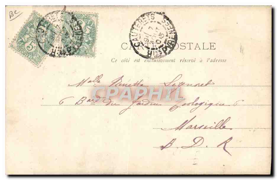 CPA Folklore Pyrenees Costumes du Pays Jeune paysanne des Hautes Pyrenees Dessin de Gorse  — Verso