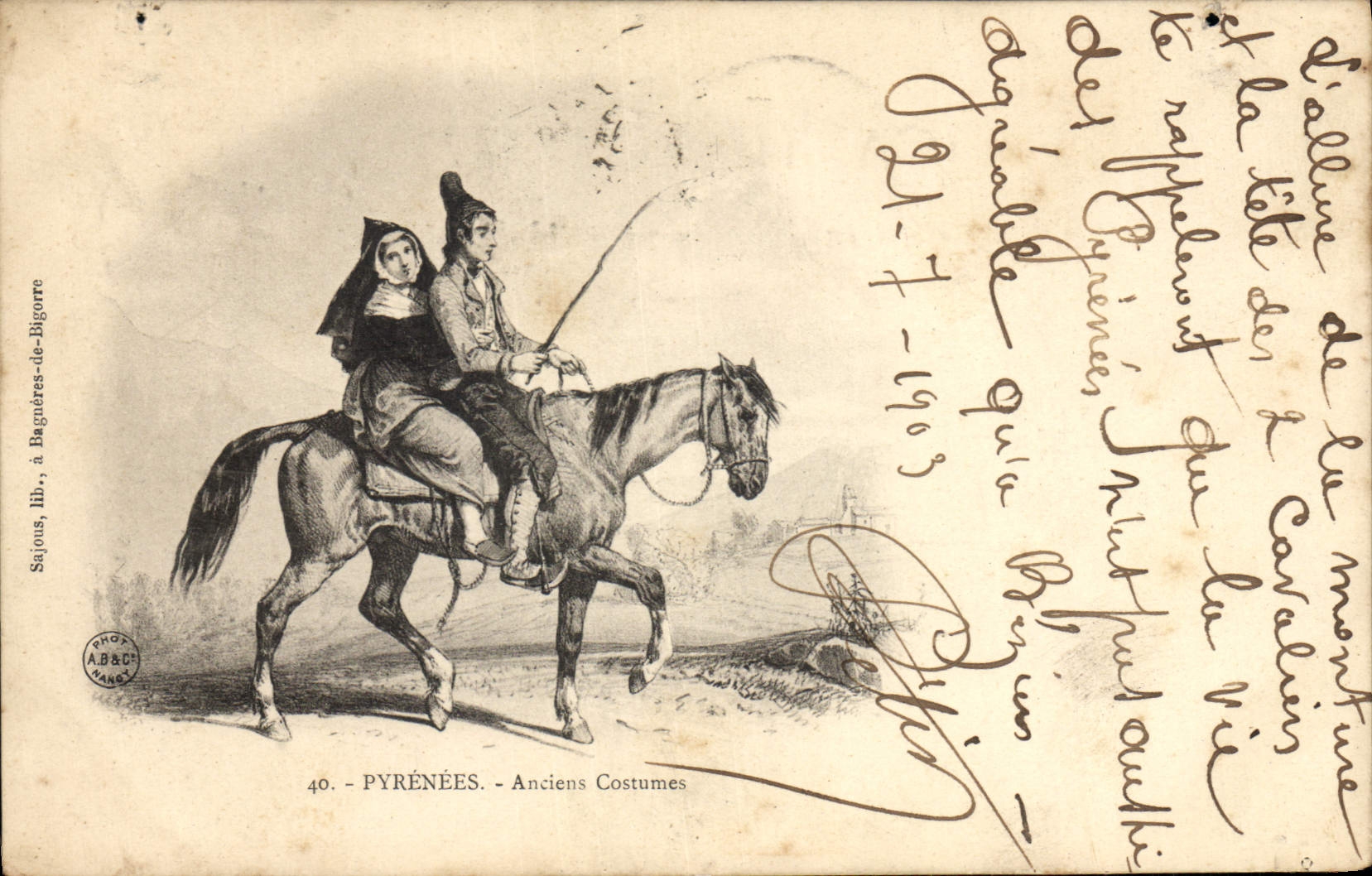 CPA Folklore Pyrenees Anciens costumes Cheval