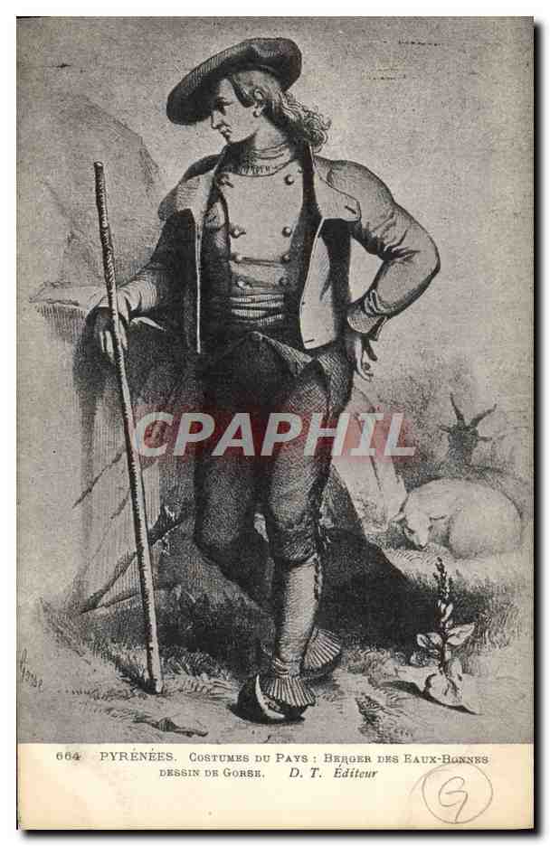 CPA Folklore Pyrenees Costumes du pays Berger des Eaux-Bonnes Dessin de Gorse 