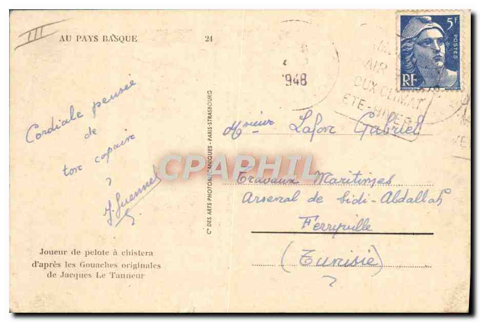 Joueur de pelote à Chistera — d'après les Gouchees originales de Jacques Le Tanneur — Reverso