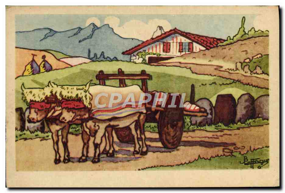 CPA Folklore Pays basque Attelage de boeufs