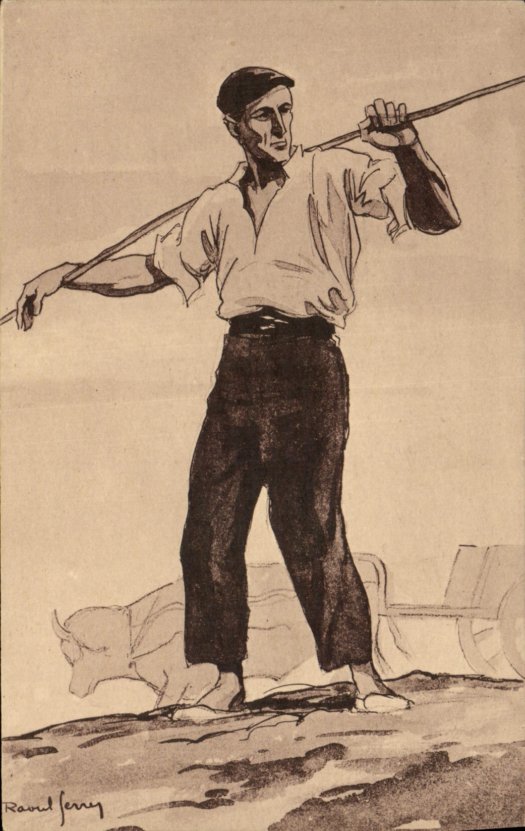 CPA Folklore Bouvier par Raoul Serres Grand prix de Rome de gravure