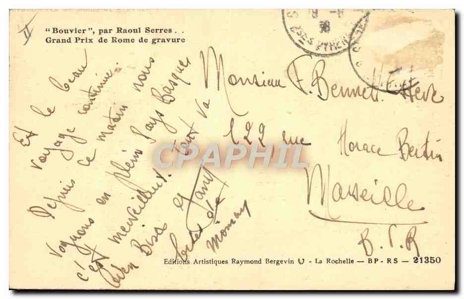 CPA Folklore Bouvier par Raoul Serres Grand prix de Rome de gravure — Rückseite