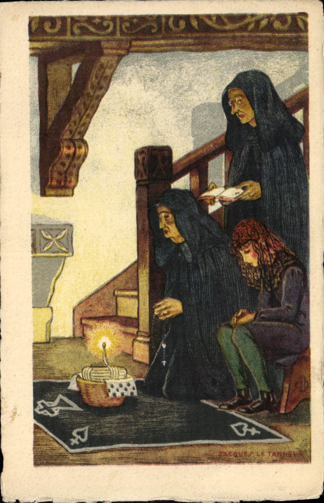 CPA Folklore Veillee mortuaire Jacques le Tanneur Pays basque