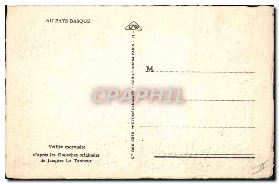 CPA Folklore Veillee mortuaire Jacques le Tanneur Pays basque — Verso
