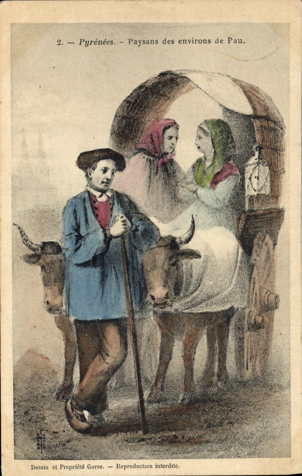 CPA Folklore Pyrenees Paysans des environs de Pau Boeufs