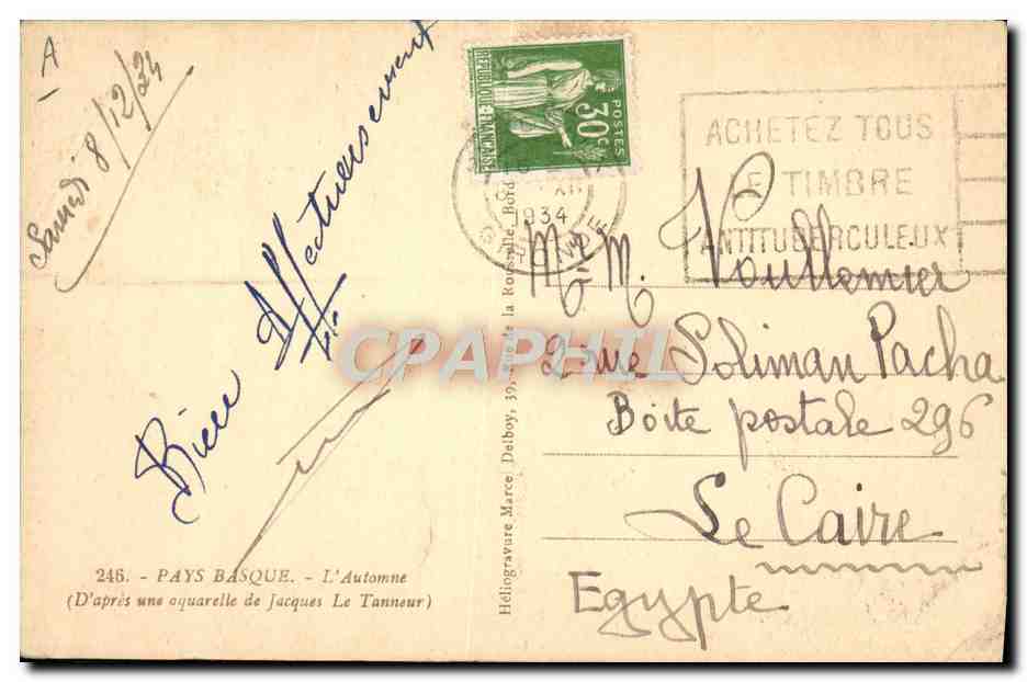 CPA Folklore Pays basque L'automne Jacques Le Tanneur  — Verso