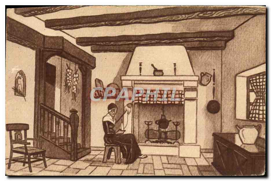CPA Folklore Pays basque Interieur Jacques Le Tanneur 