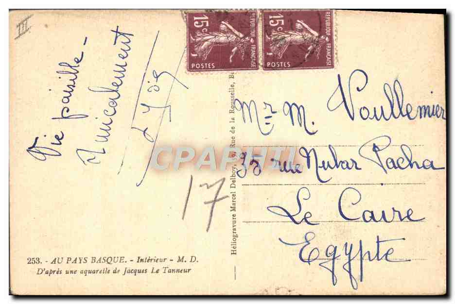 CPA Folklore Pays basque Interieur Jacques Le Tanneur  — Verso