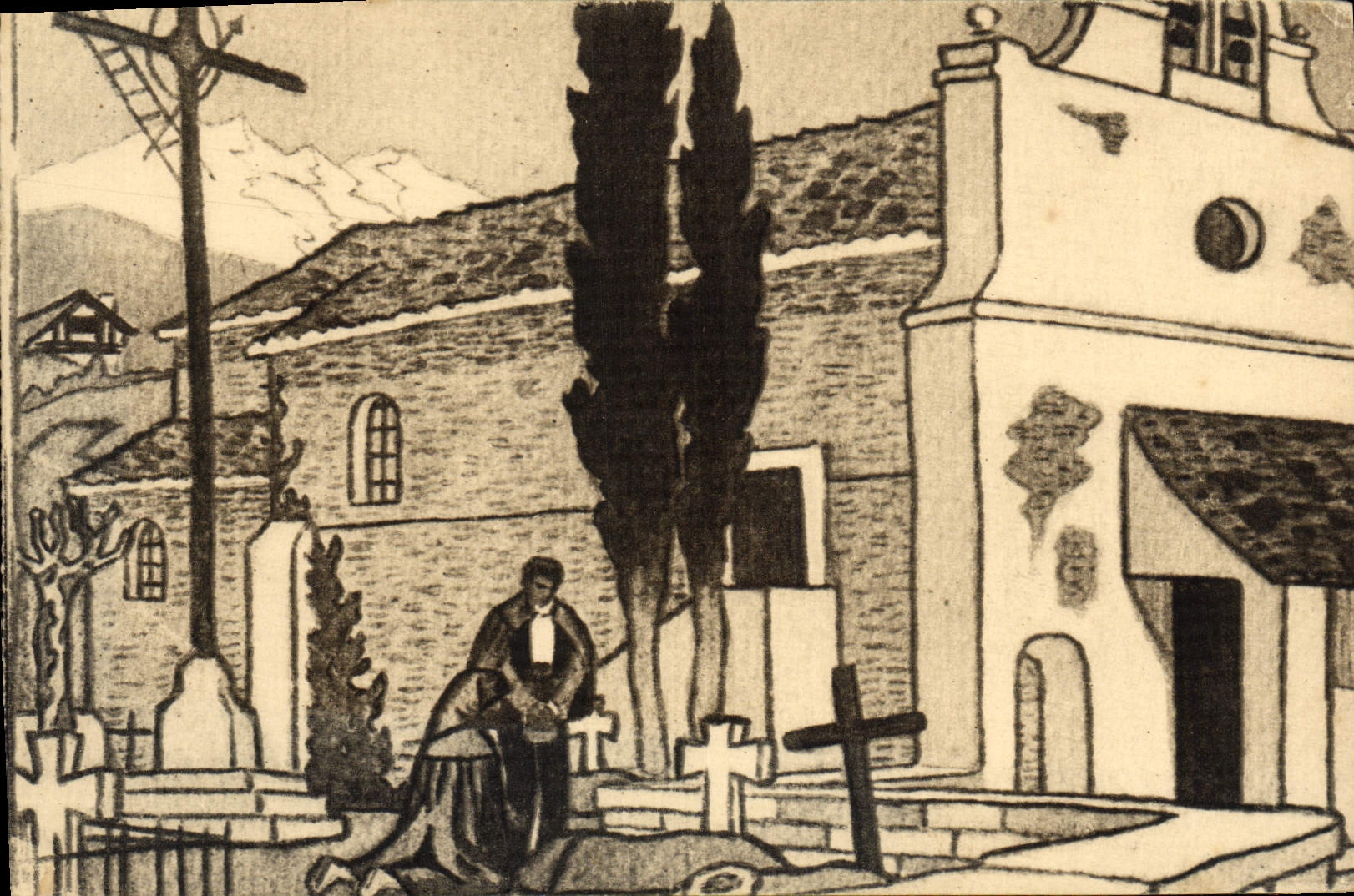 CPA Folklore Pays basque Au cimetiere Jacques Le Tanneur 