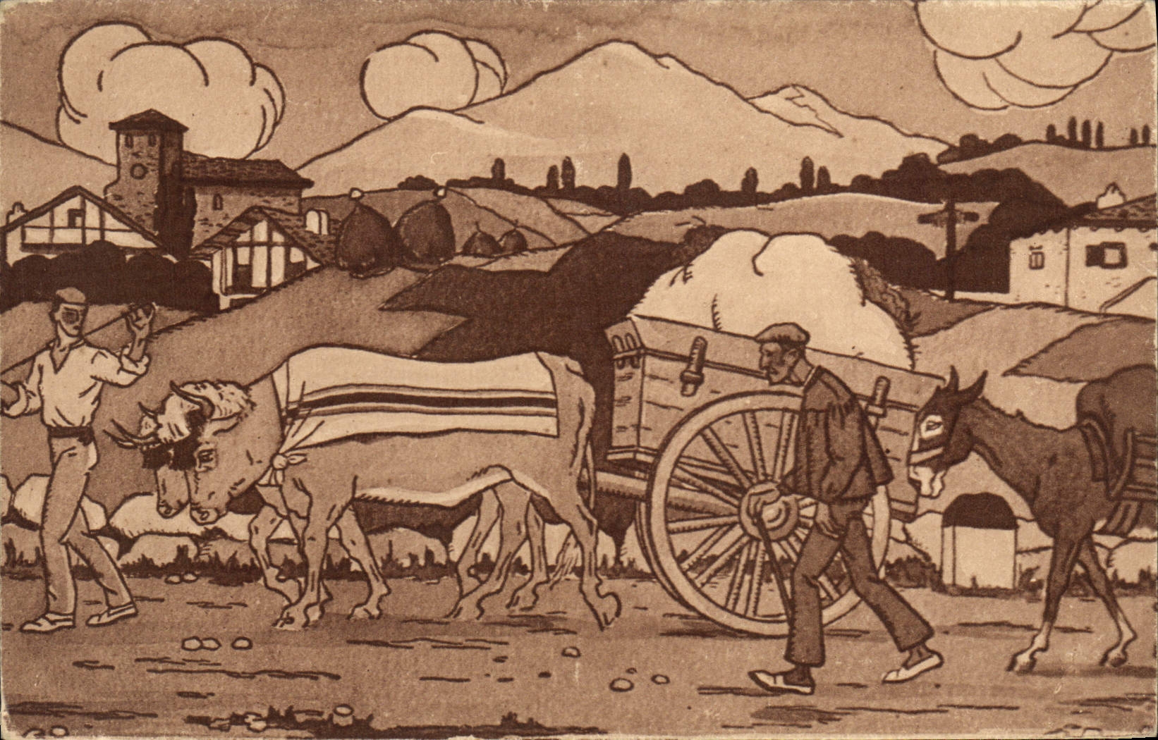 CPA Folklore Pays basque Sur la route Jacques le Tanneur