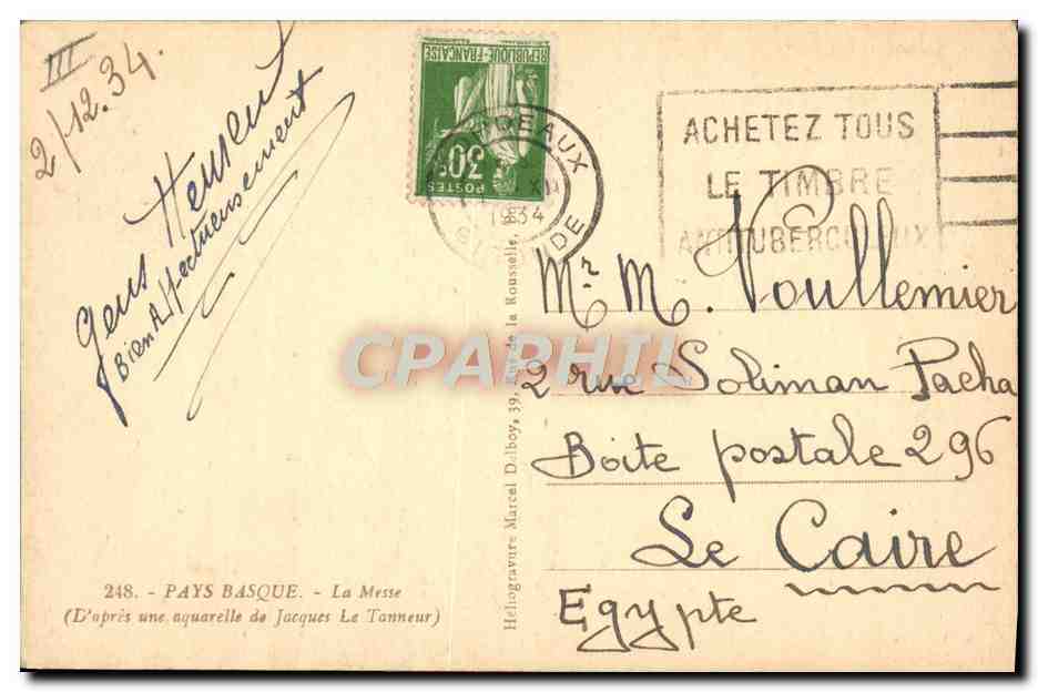 CPA Folklore Pays basque La messe Jacques Le Tanneur  — Verso