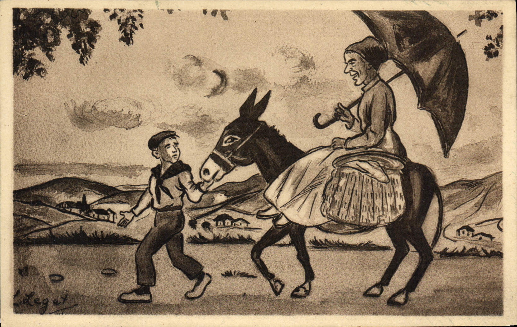 CPA Folklore Types du pays basque par Legat Vieille femme revenant du marche